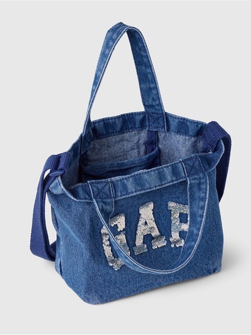 GAP Kids Sparkle Logo Denim w/ Sequins Tote Bag With Cross Body strap NEW